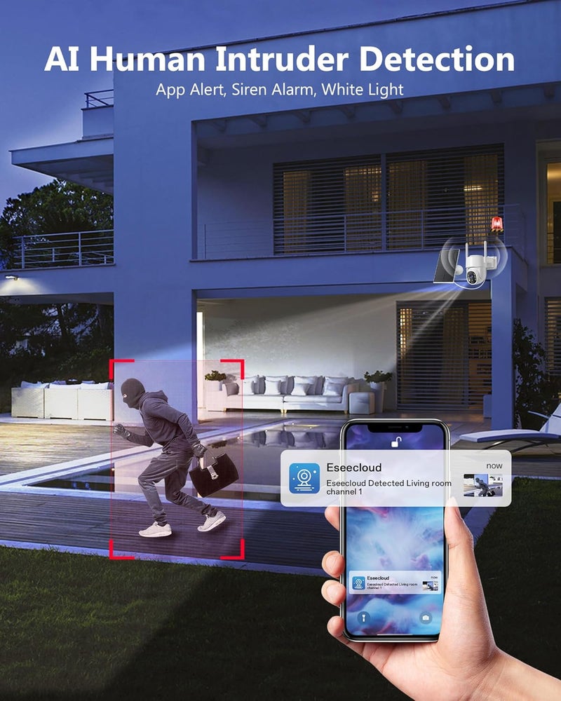 Gianteye 2K Security Cameras Wireless Outdoor, 5G WiFi Cameras for Home Security, 360° PTZ Solar/Battery Powered Outside Cam, 2 Way Talk, Color Night Vision, AI Human Detection for Porch/Garage/Yard - Image 5